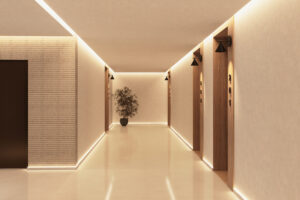 Modern Australian hotel interiors in Sydney featuring timber finishes, neutral tones, and contemporary styling.