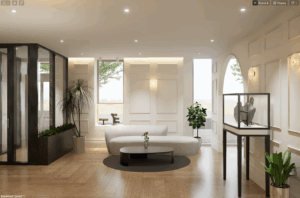 Elegant jewellery retail fitout in Melbourne featuring wainscoting, feature lighting, and luxurious finishes.